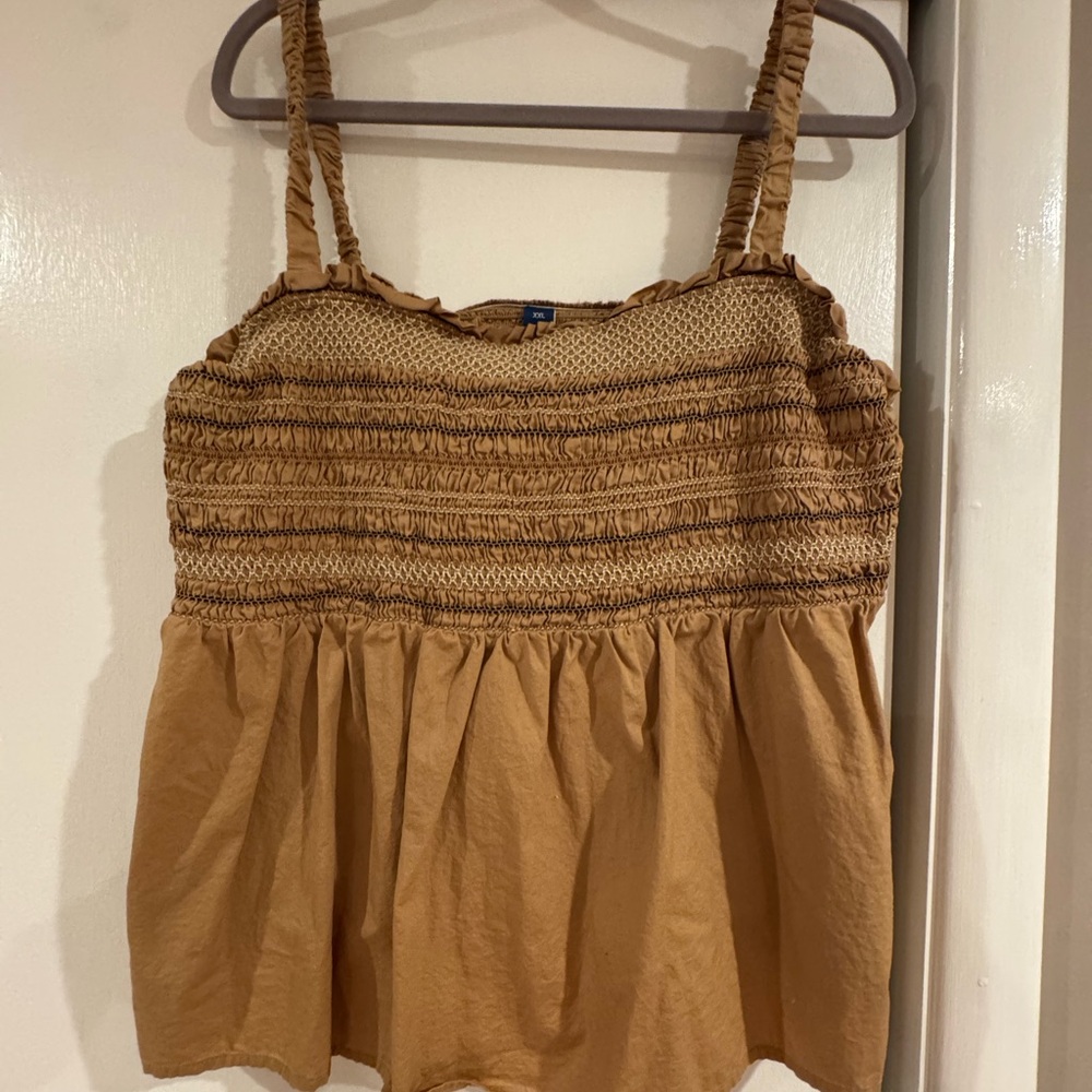 Old Navy Tan Smocked Cotton Camisole